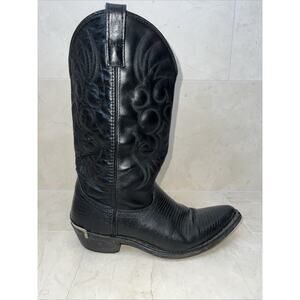 Laredo Mens Cowboy Boots Size 10 10D Lea Vamp Fox Western Black Pre-Owned